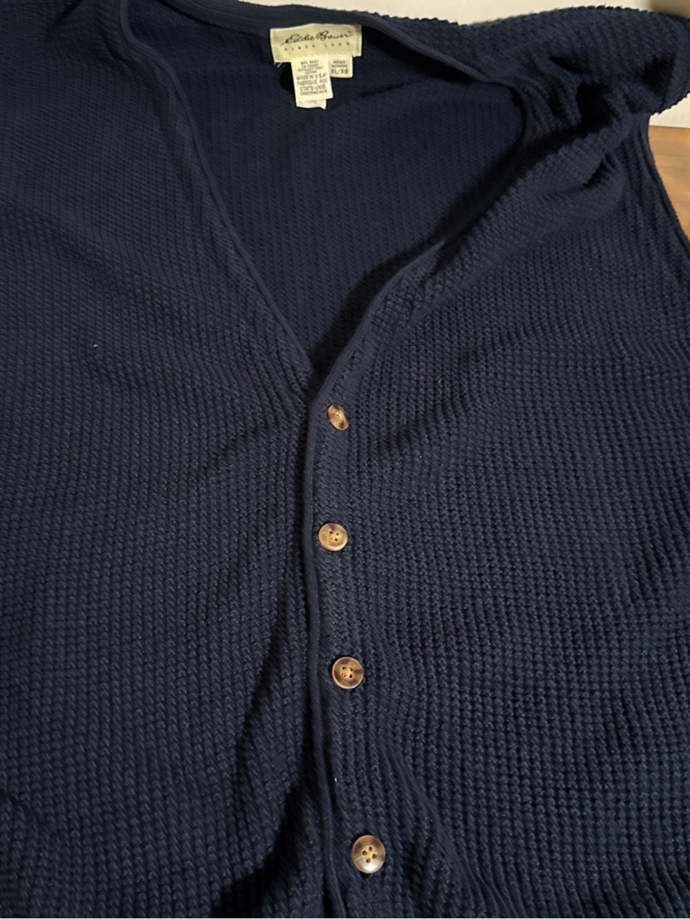 Vintage Eddie Bauer Sweater Vest Mens XL Blue Linen‎ Cotton Ribbed Button Front